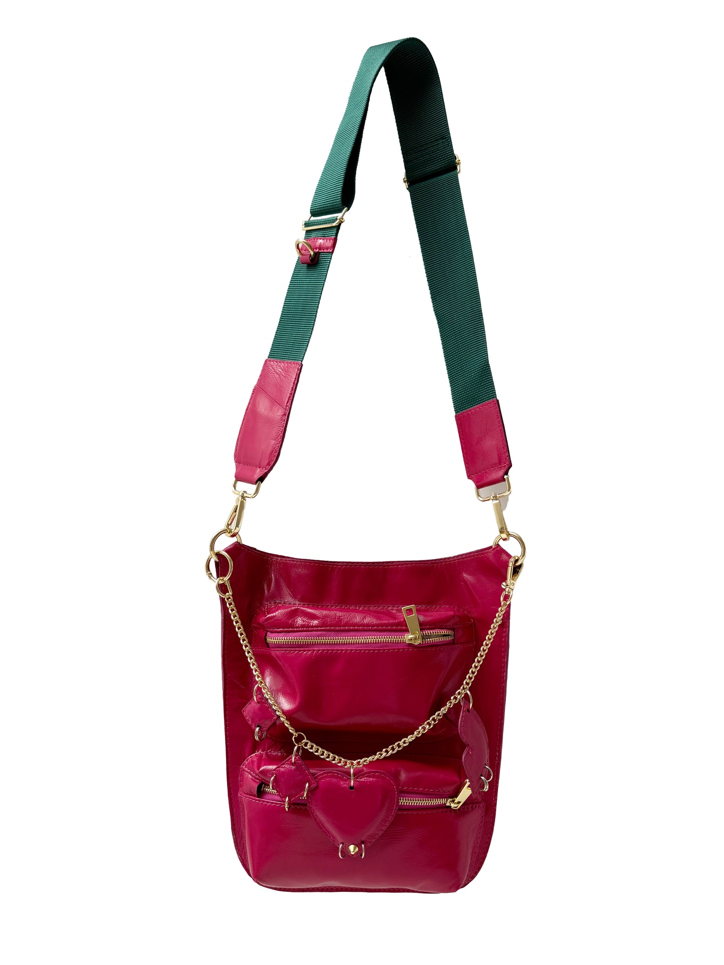Umhängetasche "7-Pocket Bag"(pink) mit Anhänger - NATALIA KLUDT ART & FASHION