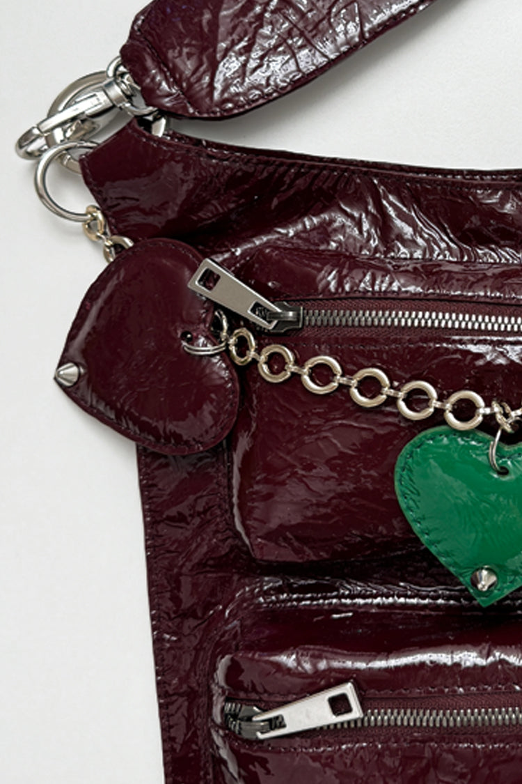 Umhängetasche "7-Pocket Bag"(bordeaux) mit Anhänger - NATALIA KLUDT ART & FASHION