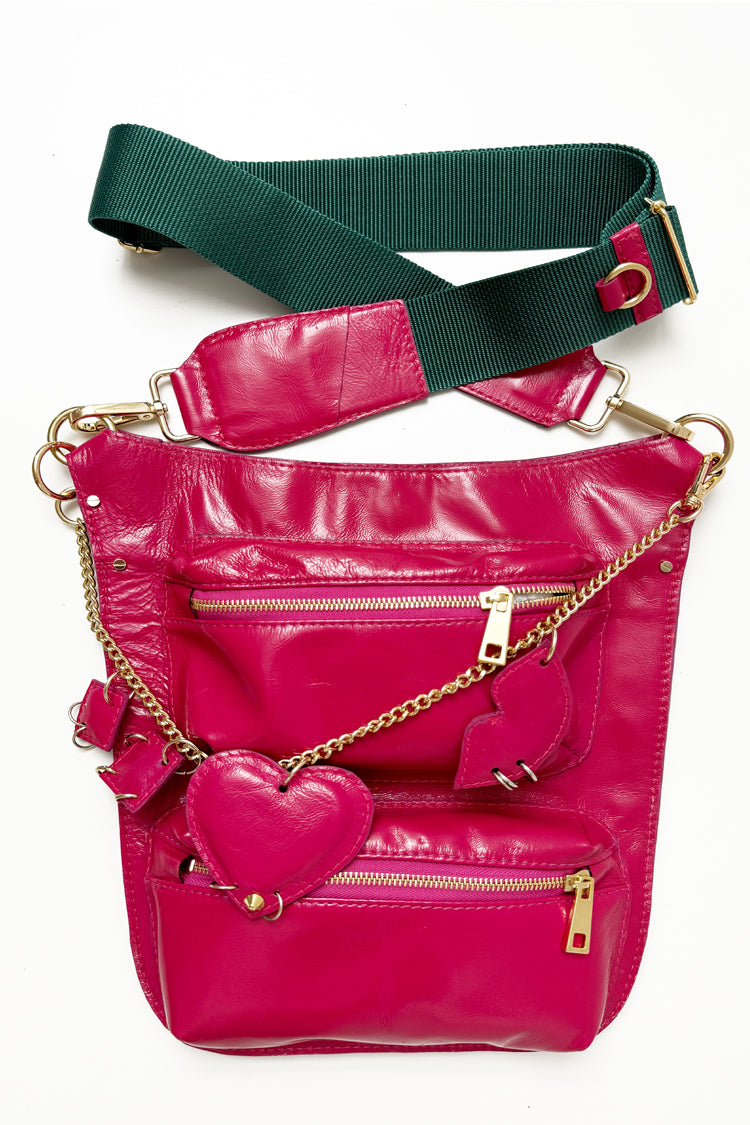 Umhängetasche "7-Pocket Bag"(pink) mit Anhänger - NATALIA KLUDT ART & FASHION
