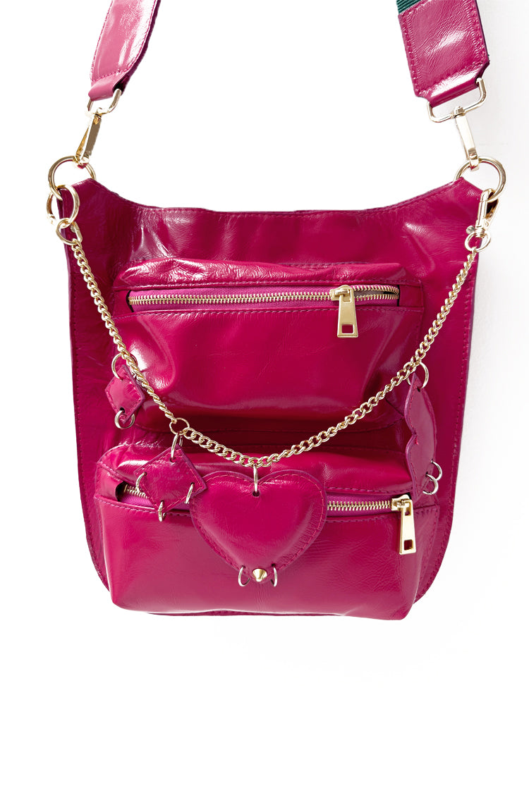 Umhängetasche "7-Pocket Bag"(pink) mit Anhänger - NATALIA KLUDT ART & FASHION