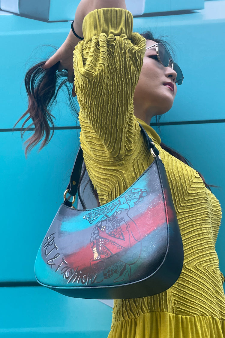 Kleine Ledertasche in 60-er Style Handbemalt - NATALIA KLUDT ART & FASHION