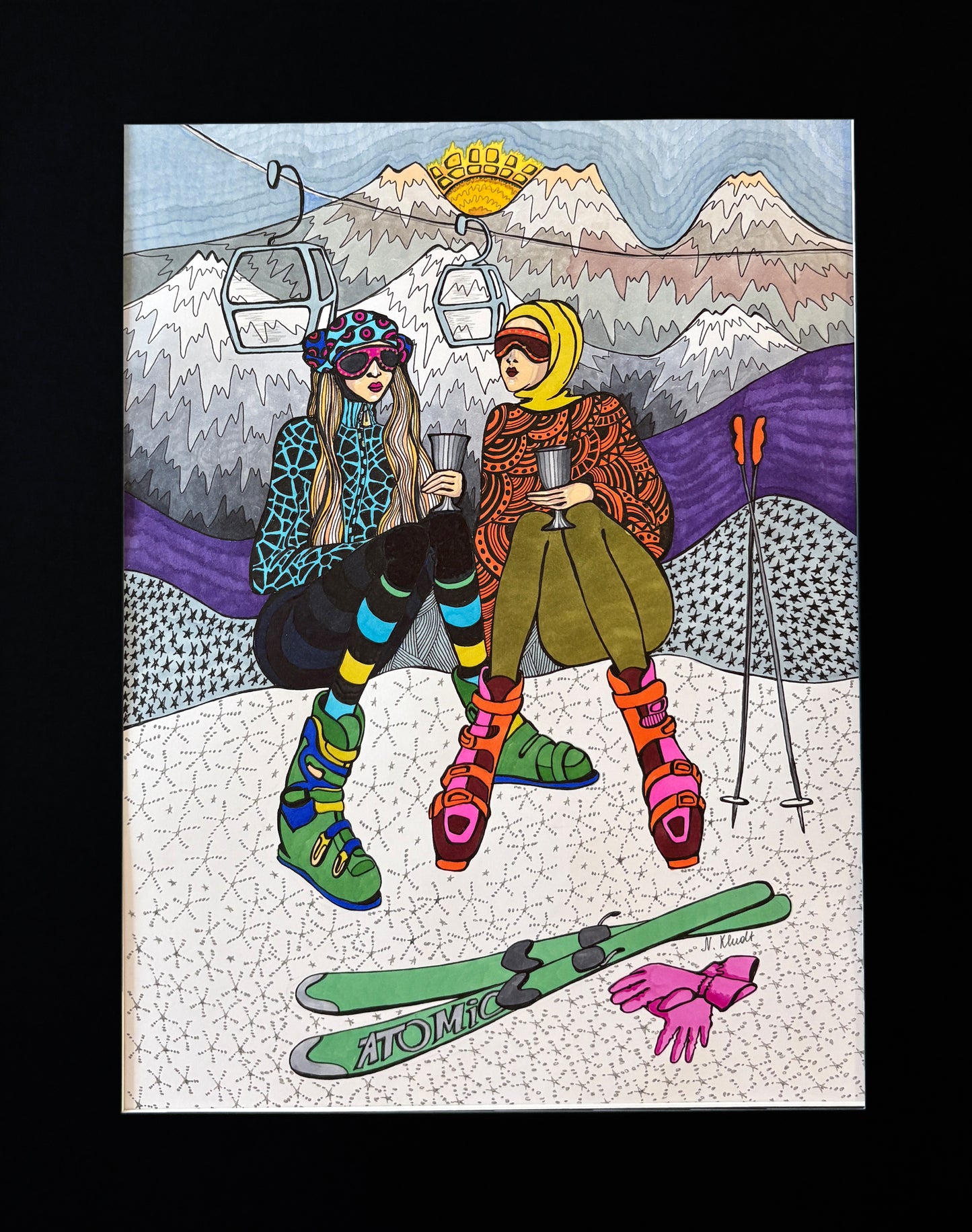 Limitierter Druck  "Ski in St. Moritz" #3 - NATALIA KLUDT ART & FASHION