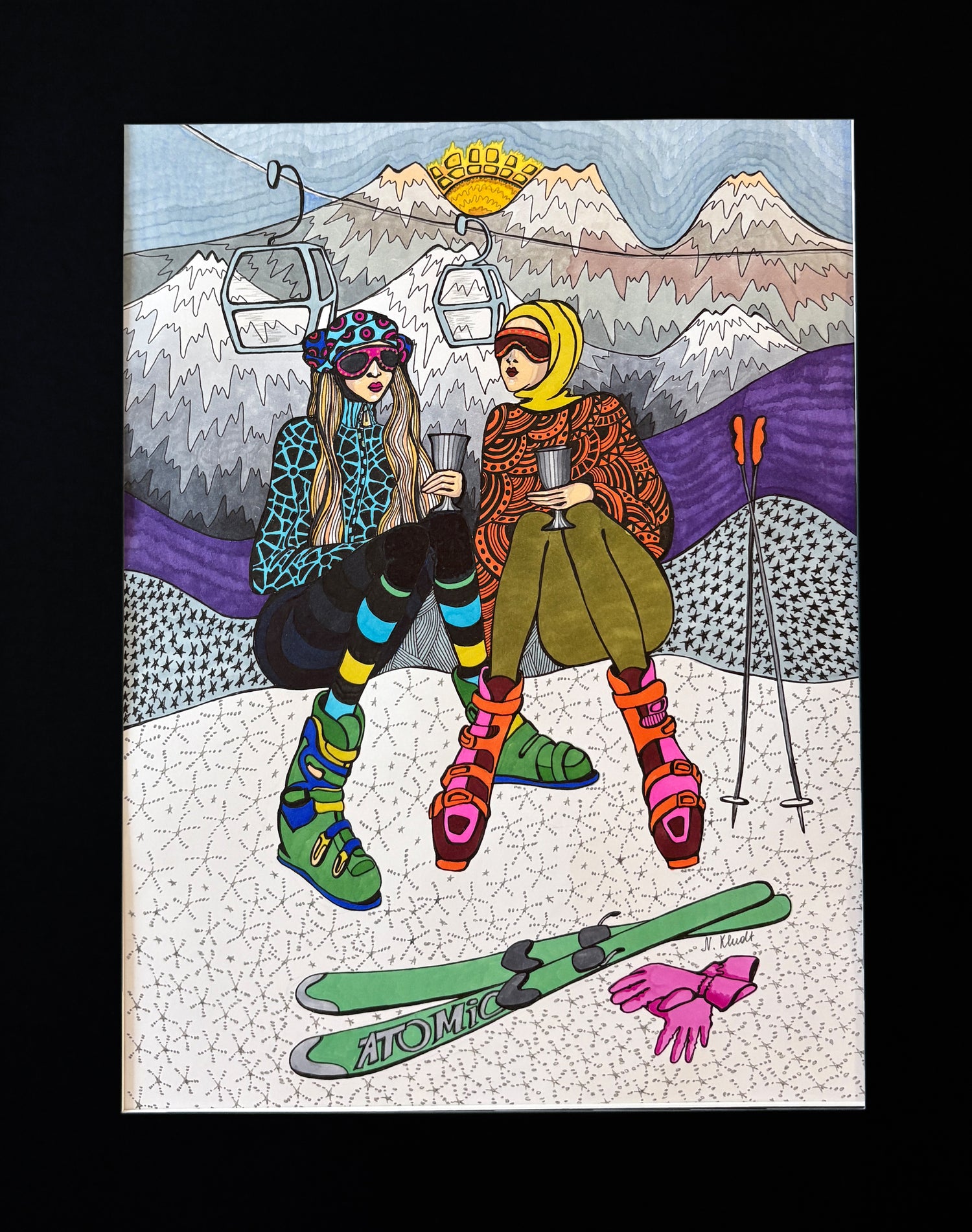 Limitierter Druck  "Ski in St. Moritz" #3 - NATALIA KLUDT ART & FASHION