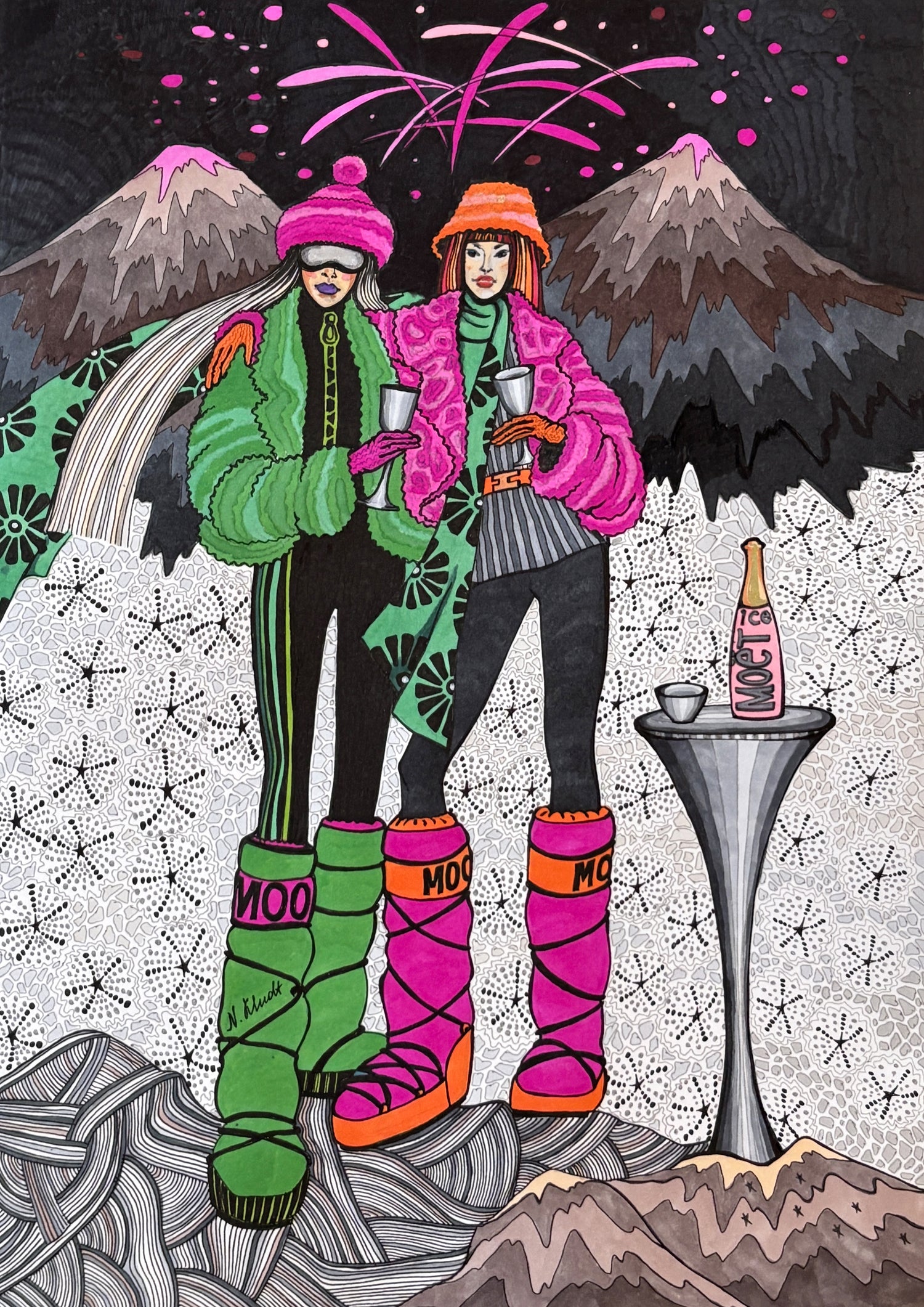 Limitierter Druck  "Ski in St. Moritz" #1 - NATALIA KLUDT ART & FASHION