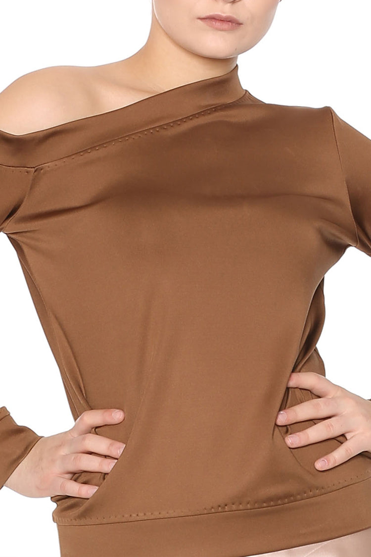 Asymmetrisches Shirt aus Seidenjersey braun - NATALIA KLUDT ART & FASHION
