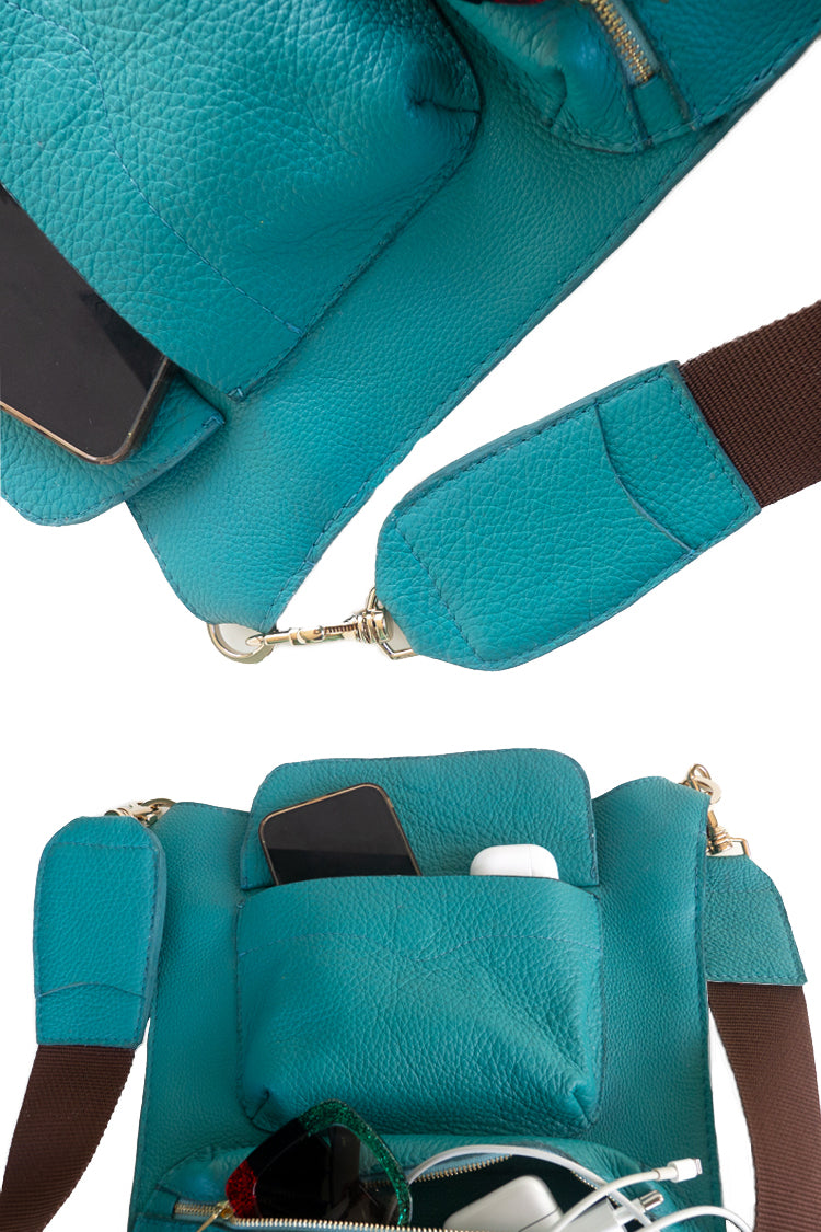 Umhängetasche aus Leder Unisex mit Canvas Gurt - NATALIA KLUDT ART & FASHION