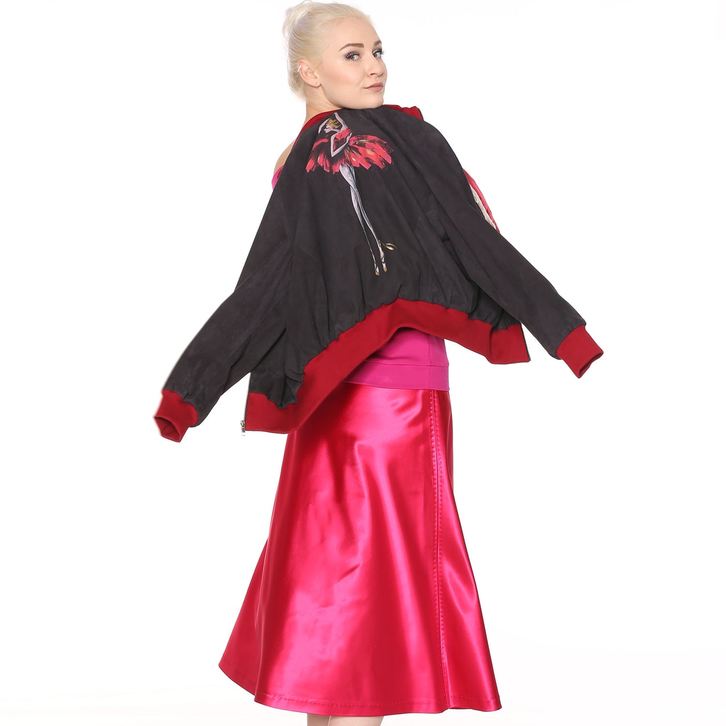 Leather Jacket with Handpainted Ballerina Fuchsia - Natalia Kludt