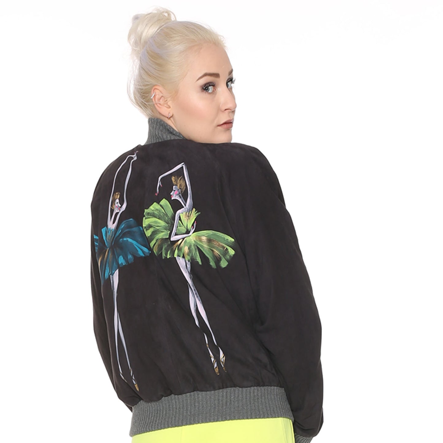 Leatherjacket Handpainted Blue and Green ´´Prima Ballerina´´ - Natalia Kludt