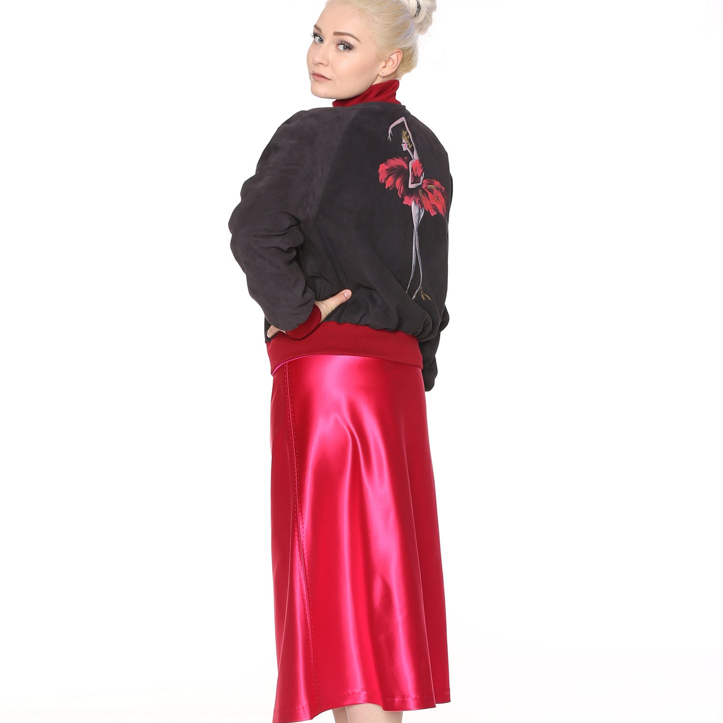 Leather Jacket with Handpainted Ballerina Fuchsia - Natalia Kludt