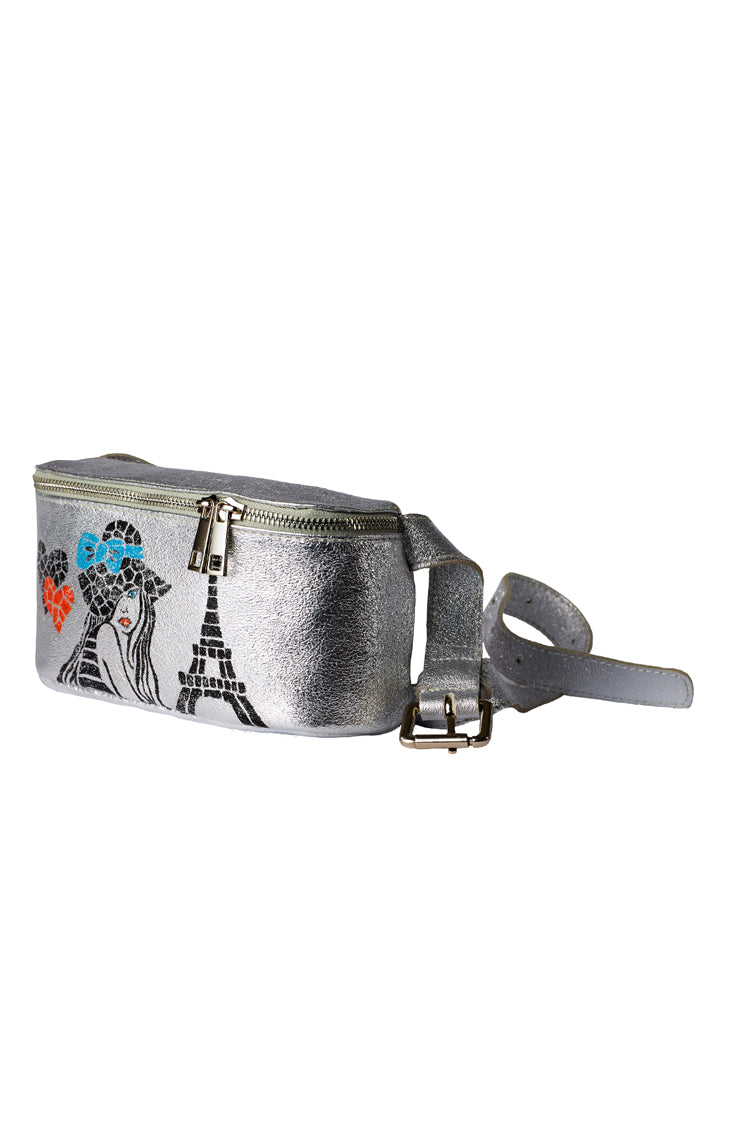 Leather Belt Bag in silver "Paris" - Natalia Kludt