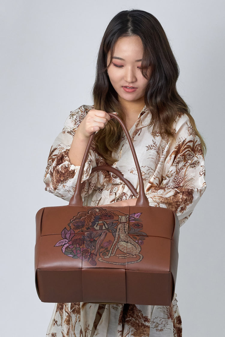 Ledertasche Shopper in braun Handbemalt - Natalia Kludt