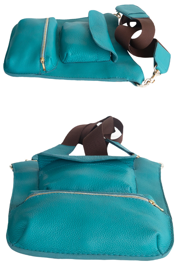 Umhängetasche aus Leder Unisex mit Canvas Gurt - NATALIA KLUDT ART & FASHION