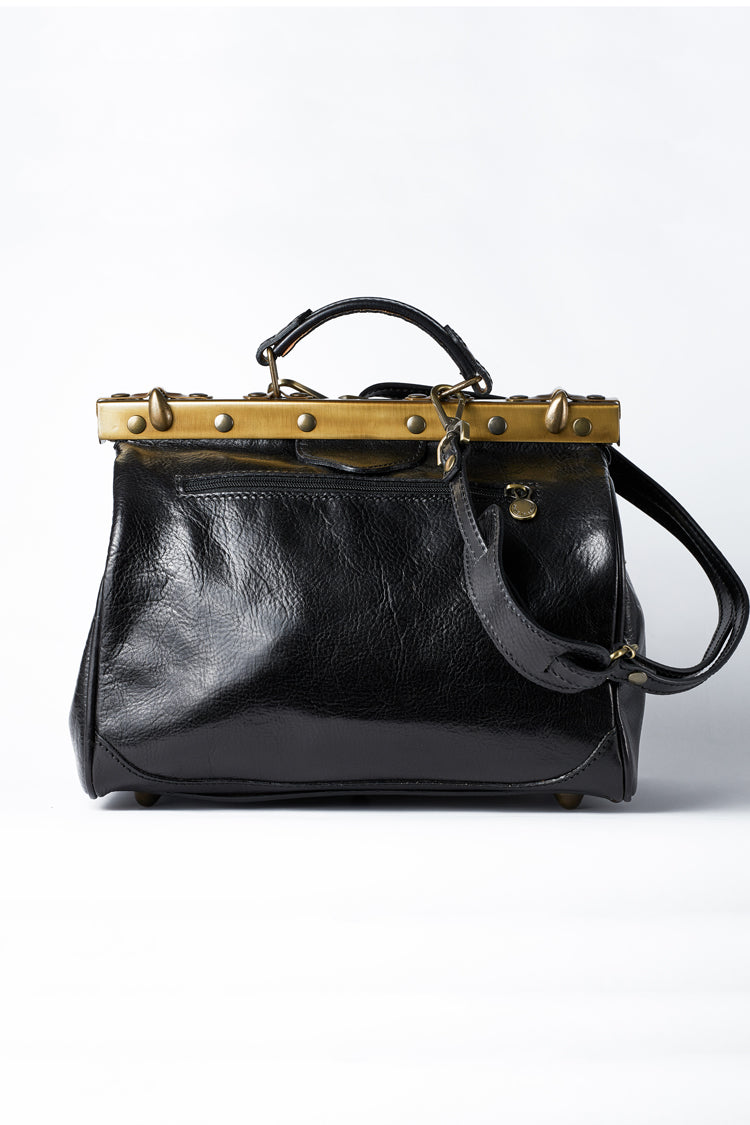 Leather hand bag doctor bag in Black with handpainting "California" - Natalia Kludt