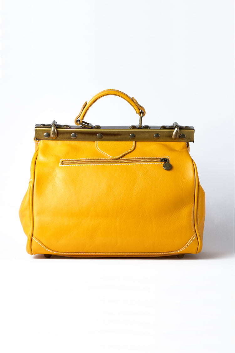 Leather doctor bag hand bag in yellow with handpainting "California" - Natalia Kludt
