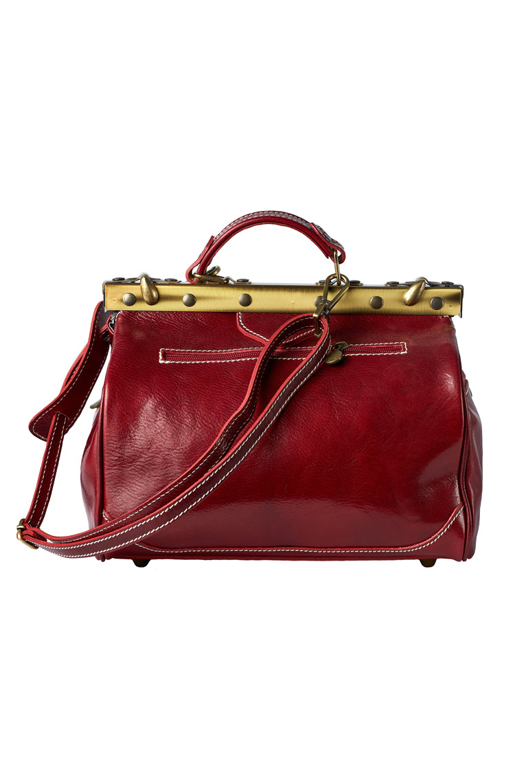 Leather Doctor bag in red with handpainting "California" - Natalia Kludt