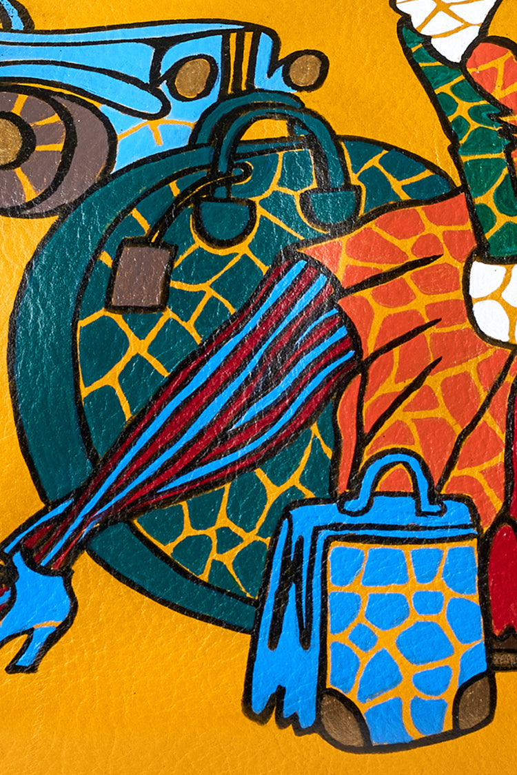 leather hand bag doctor bag in yellow with handpainting "California" - Natalia Kludt