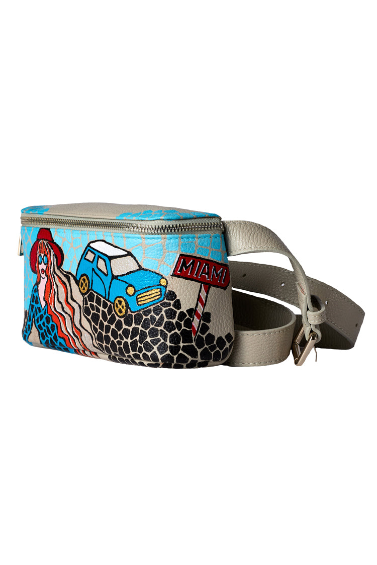 Leather Belt Bag in Gray "Weekend" - Natalia Kludt