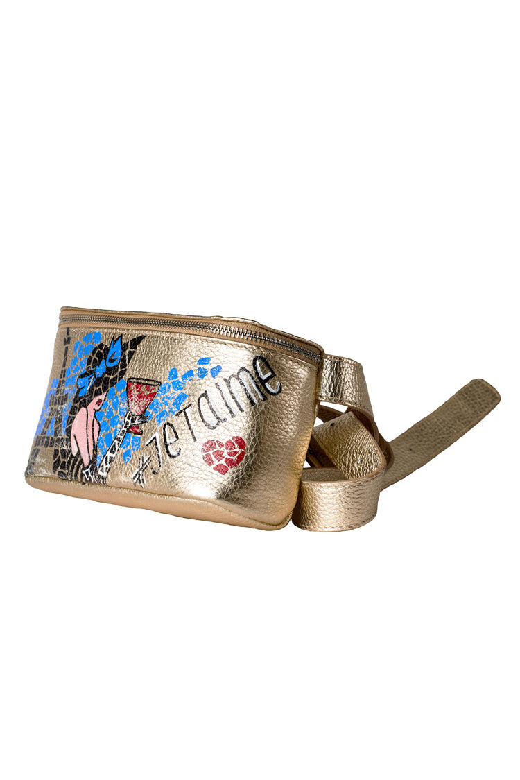 Leather Belt bag Gold "Jetaime" - Natalia Kludt
