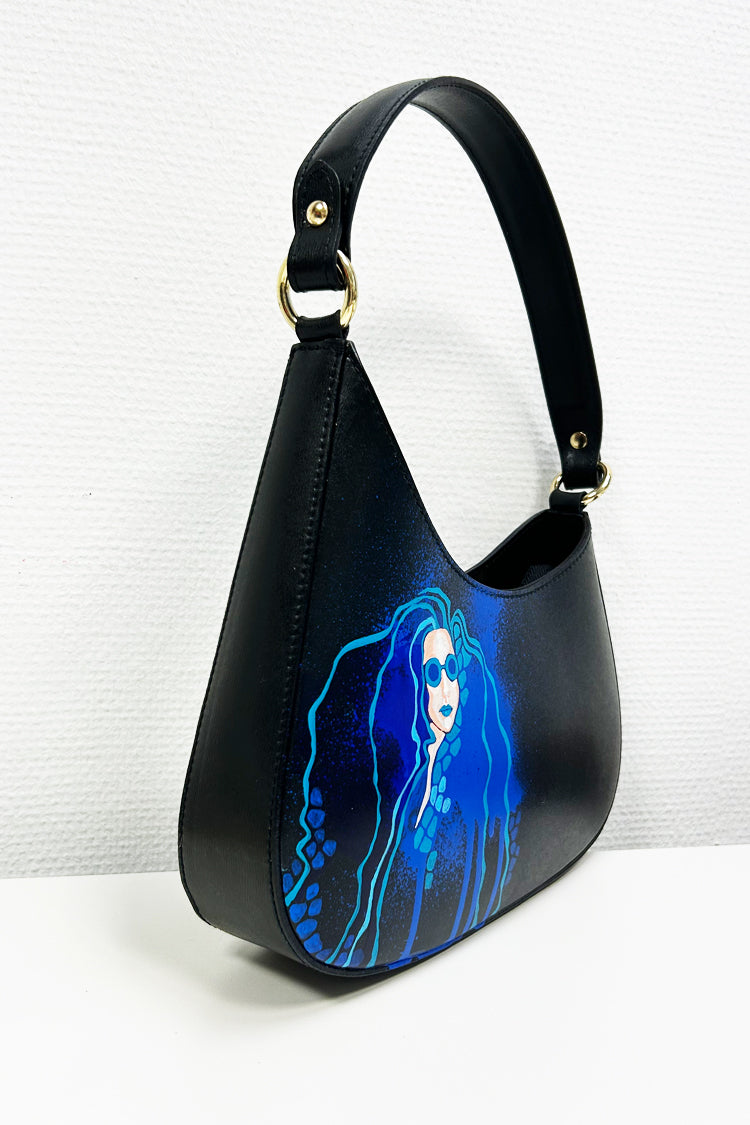 Kleine Ledertasche mit Muster, handbemalt, in 60-er Style - NATALIA KLUDT ART & FASHION