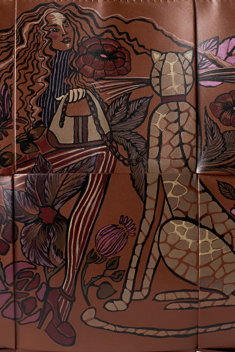 Leather shopper tote bag in brown with handpainting - Natalia Kludt
