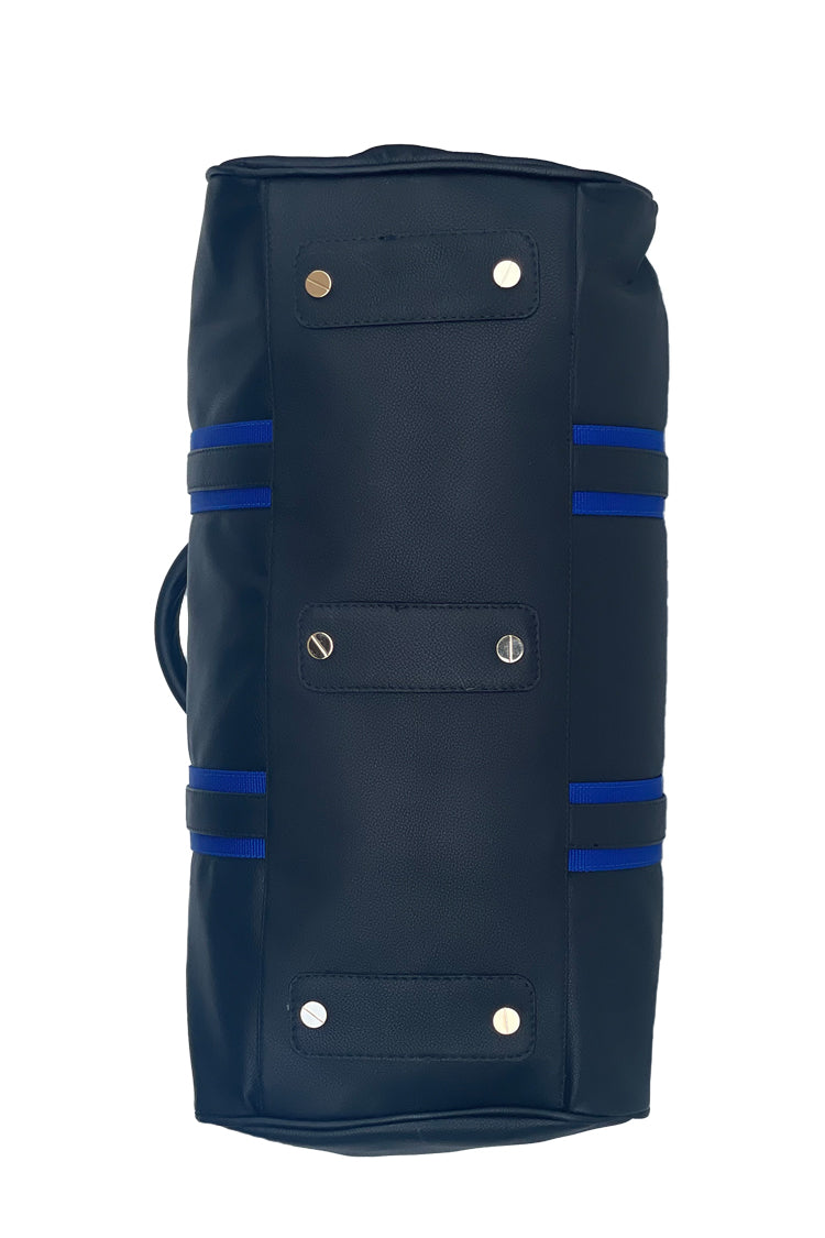 Reisetasche aus Leder, schwarz, mit blauem Canvas Gurt - NATALIA KLUDT ART & FASHION