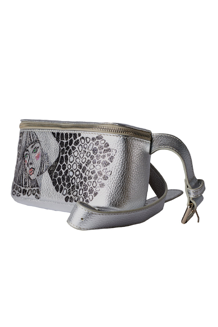 Leather Belt Bag Silver "Monica" - Natalia Kludt