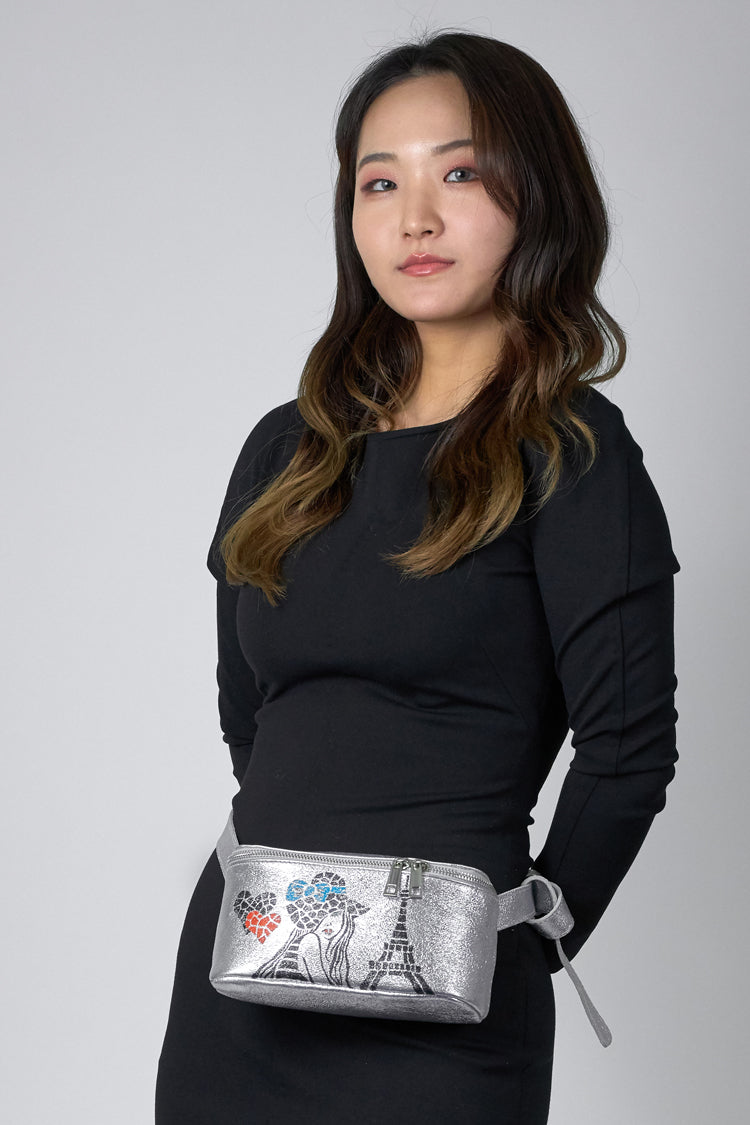Leather Belt Bag in silver "Paris" - Natalia Kludt