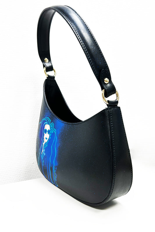 Kleine Ledertasche mit Muster, handbemalt, in 60-er Style - NATALIA KLUDT ART & FASHION