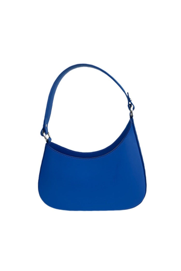 Small Leather Bag Blue with Gold Lettering Handpaint - Natalia Kludt