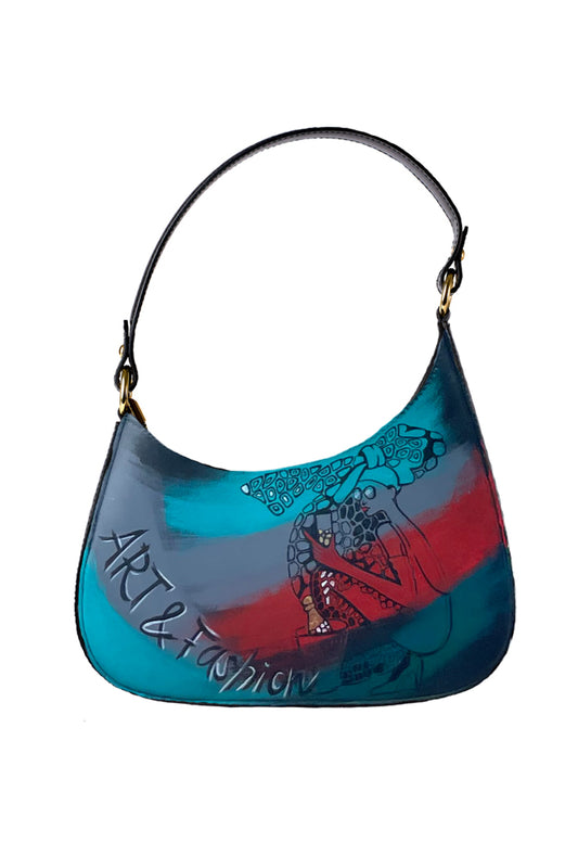 Kleine Ledertasche  in 60-er Style Handbemalt - NATALIA KLUDT ART & FASHION