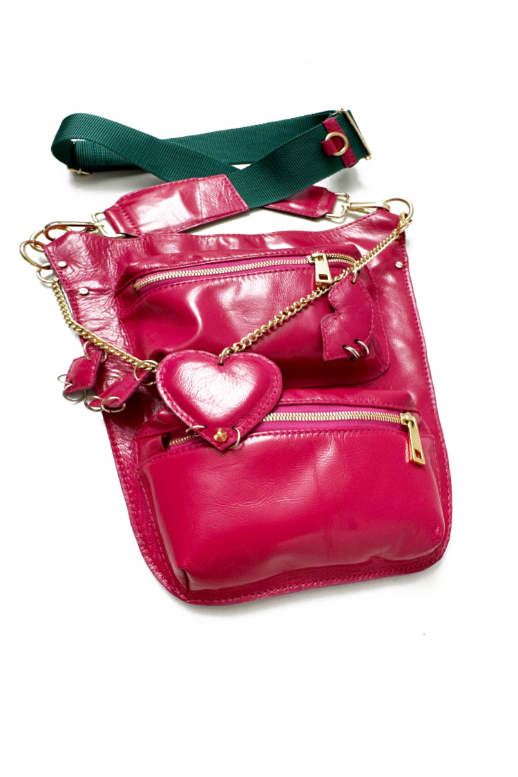 Umhängetasche "7-Pocket Bag"(pink) mit Anhänger