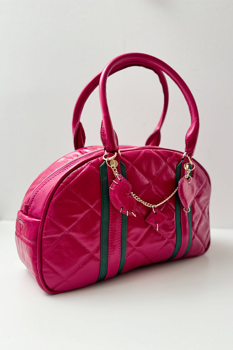 Ledertasche "Matröschka"-midi, mit Anhänger, pink