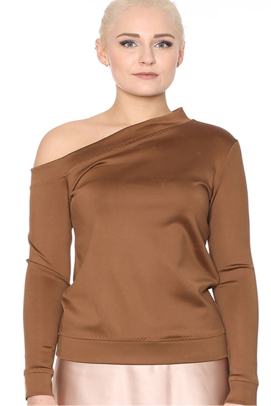 Asymmetrisches Shirt aus Seidenjersey braun - NATALIA KLUDT ART & FASHION
