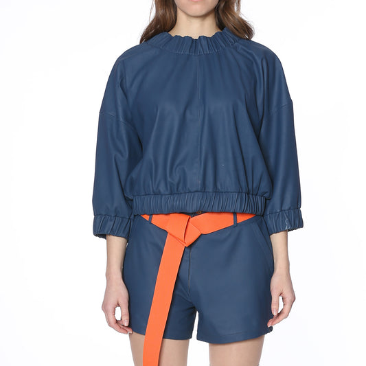Leathershorts in Blue - Natalia Kludt