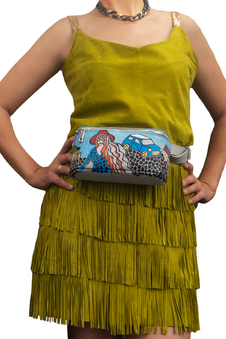 Lederrock mit Franzen in gelb - Natalia Kludt