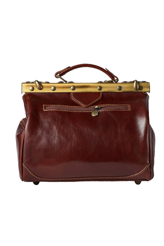 Leather doctor bag hand bag in brown handpainting "California" - Natalia Kludt