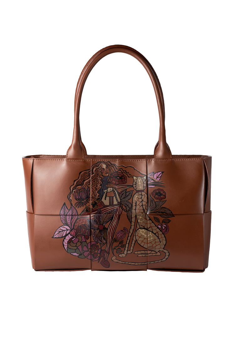 Ledertasche Shopper in braun Handbemalt - Natalia Kludt