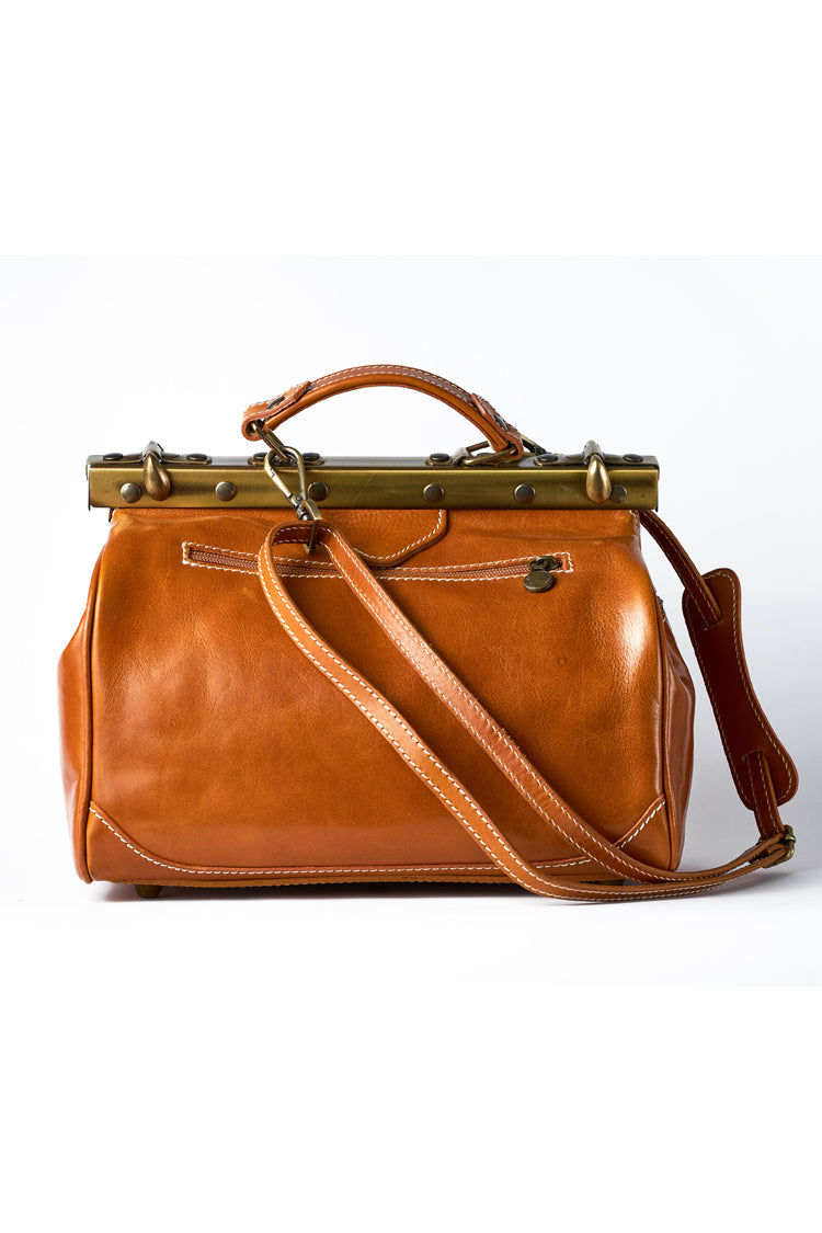 Leather bag doctor handbag in Mustard handpainting "California" - Natalia Kludt