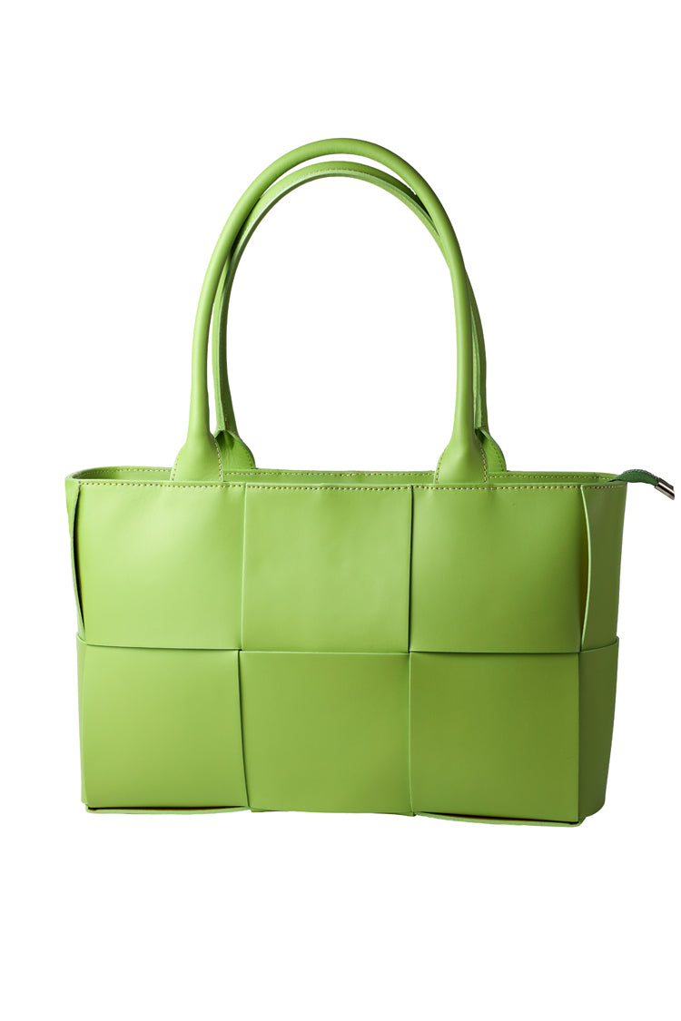 Leather tote bag shopper in green hand painted - Natalia Kludt