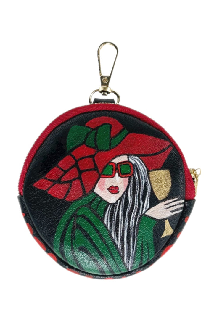 Leather pendant, hand-painted, with zip