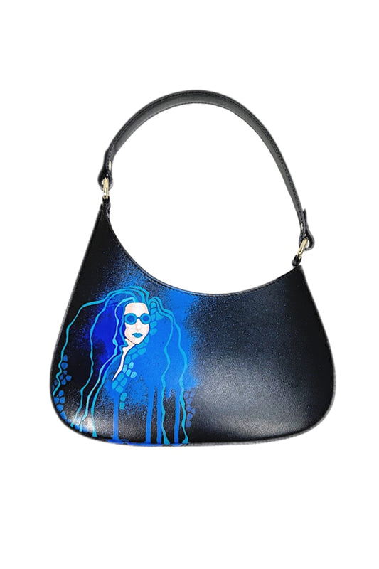 Kleine Ledertasche mit Muster, handbemalt, in 60-er Style - NATALIA KLUDT ART & FASHION