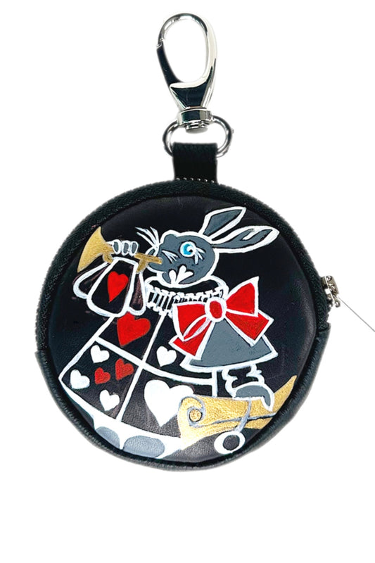 Pendant with zipper, leather, hand-painted