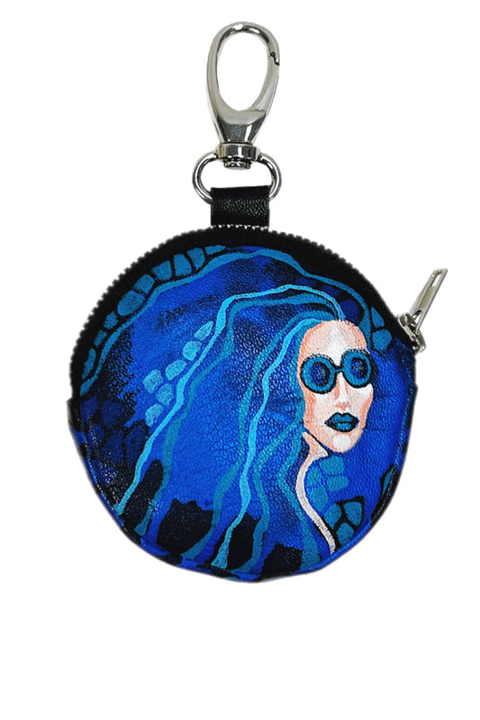 Leather pendant, hand-painted, with zipper