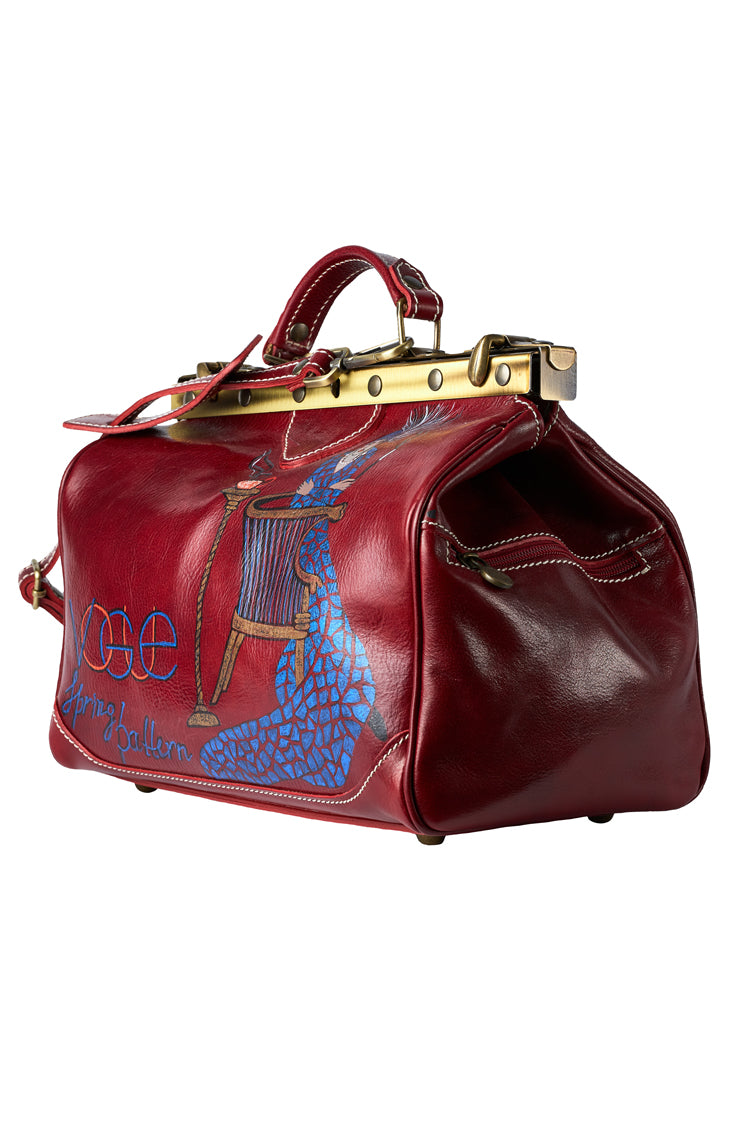 Leather Doctor bag in red with handpainting "California" - Natalia Kludt