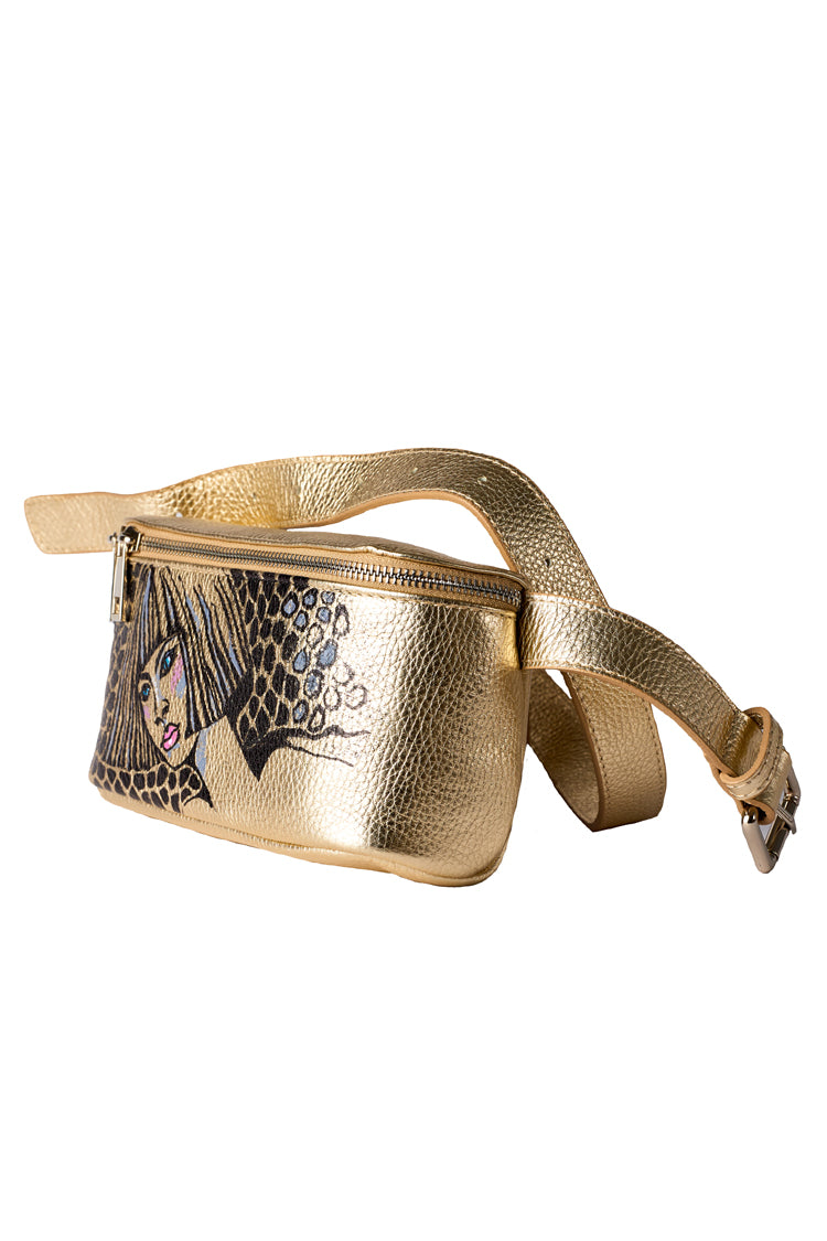 Leather Belt Bag Gold "Monica" - Natalia Kludt