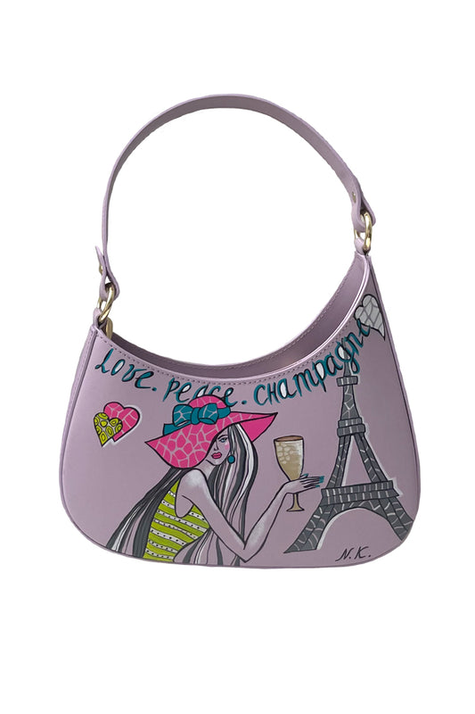 kleine ledertasche flieder handpainted