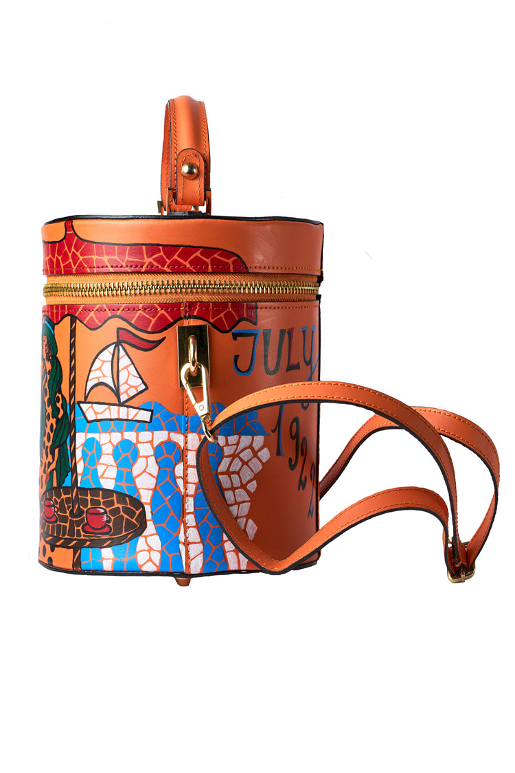 bucket bag in orange with handpainting - Natalia Kludt