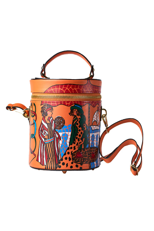 bucket bag in orange with handpainting - Natalia Kludt