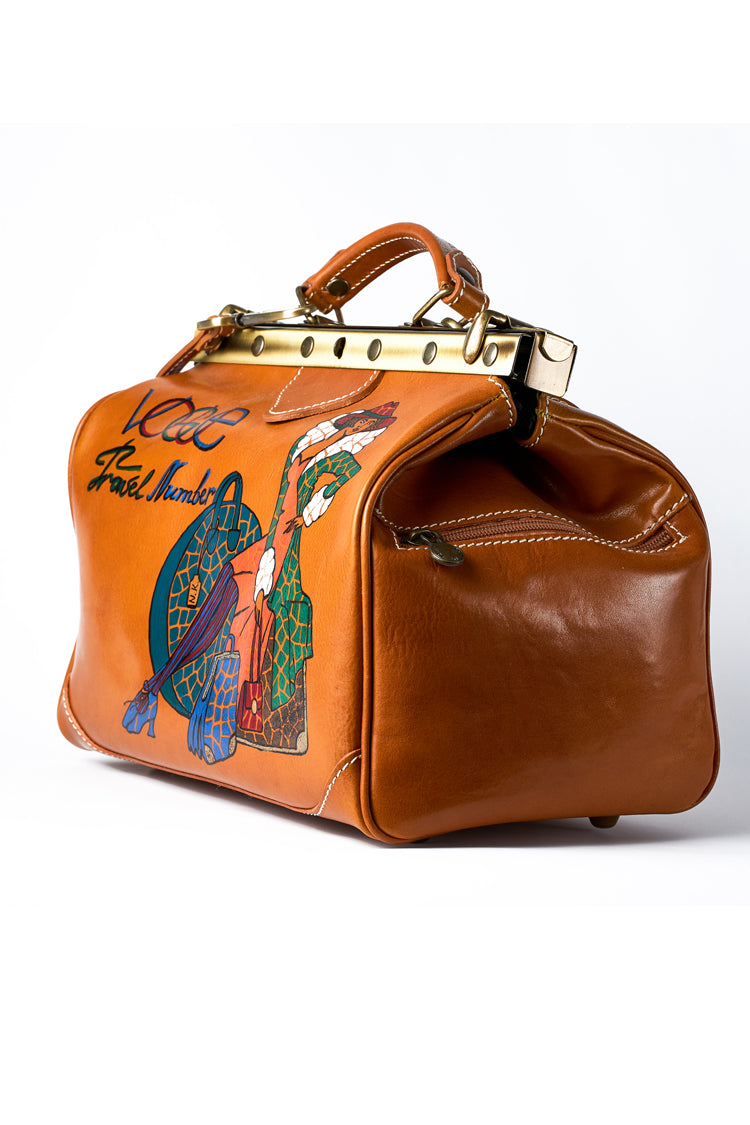 Leather bag doctor handbag in Mustard handpainting "California" - Natalia Kludt