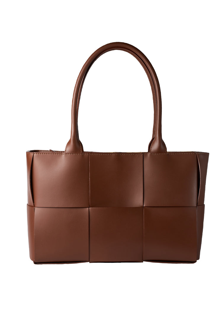 Leather shopper tote bag in brown with handpainting - Natalia Kludt